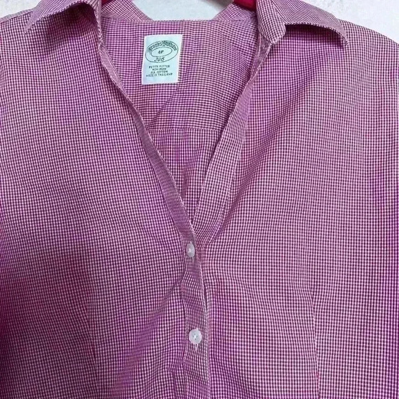 Brooks Brothers Womens Non Iron Button Shirt Red White Gingham Cotton Size 4P - Picture 2 of 6